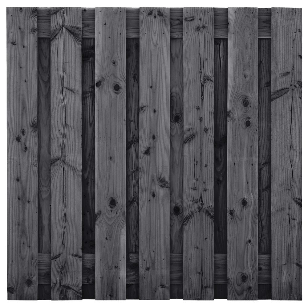 Tuinscherm Wolfsburg, zwart geïmpregneerd douglas, RVS-geschroefd, 15-planks (13+2) 180 x 180 cm