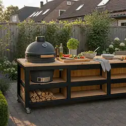 Buitenkeuken Staalo (huren) van STILT in een tuin — gedekt en klaar, zonder mensen