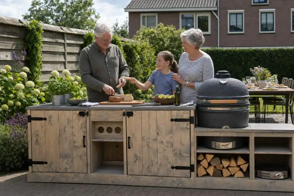 Buitenkeuken Rakko van STILT in een tuin — zondagse familielunch