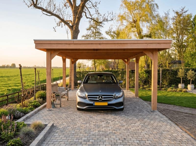 Platdak-overkapping met loungehoek